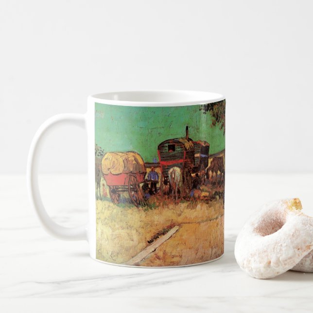 Vincent van Gogh - Encampment of Gypsies Caravans Coffee Mug (With Donut)