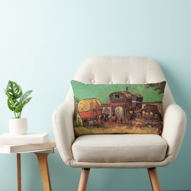 Vincent van Gogh - Encampment of Gypsies Caravans Lumbar Cushion (Chair)