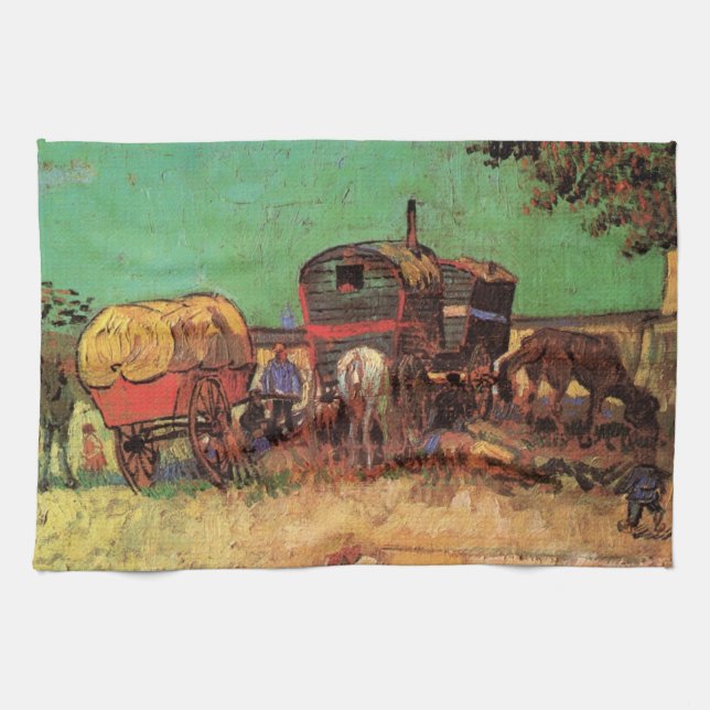 Vincent van Gogh - Encampment of Gypsies Caravans Tea Towel (Horizontal)