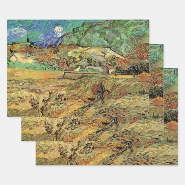 Vincent van Gogh - Enclosed Wheat Field w Peasant Wrapping Paper Sheet (Set)