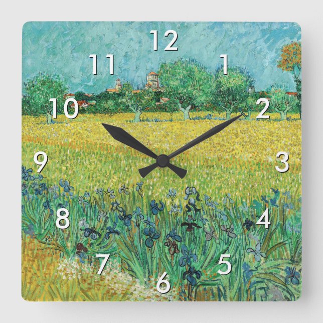 Vincent van Gogh - Field with Irises near Arles Square Wall Clock (Front)
