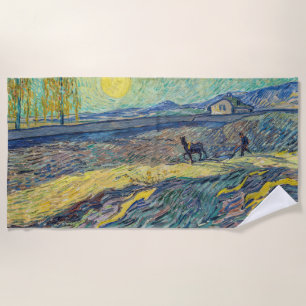 Vincent van Gogh - Field with ploughing farmers Beach Towel