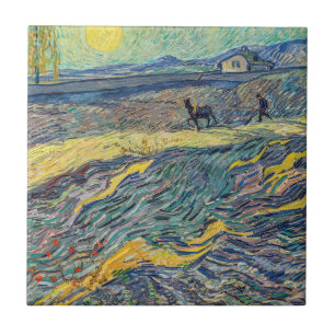 Vincent van Gogh - Field with ploughing farmers Ceramic Tile
