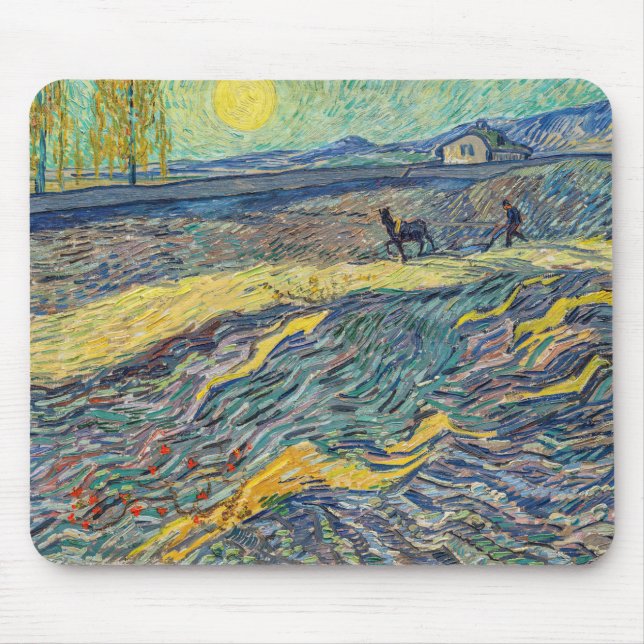 Vincent van Gogh - Field with ploughing farmers Mouse Pad (Front)