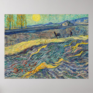 Vincent van Gogh - Field with ploughing farmers Poster