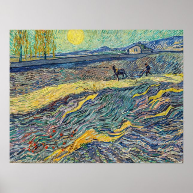 Vincent van Gogh - Field with ploughing farmers Poster (Front)