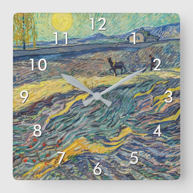 Vincent van Gogh - Field with ploughing farmers Square Wall Clock (Front)