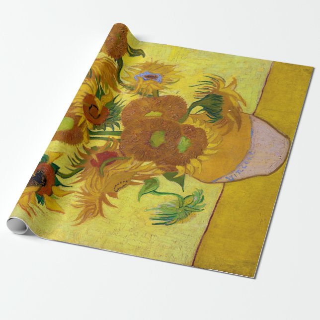 Vincent Van Gogh Fifteen Sunflowers In a Vase Art Wrapping Paper (Unrolled)