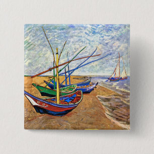 Vincent Van Gogh - Fishing Boats On The Beach 15 Cm Square Badge