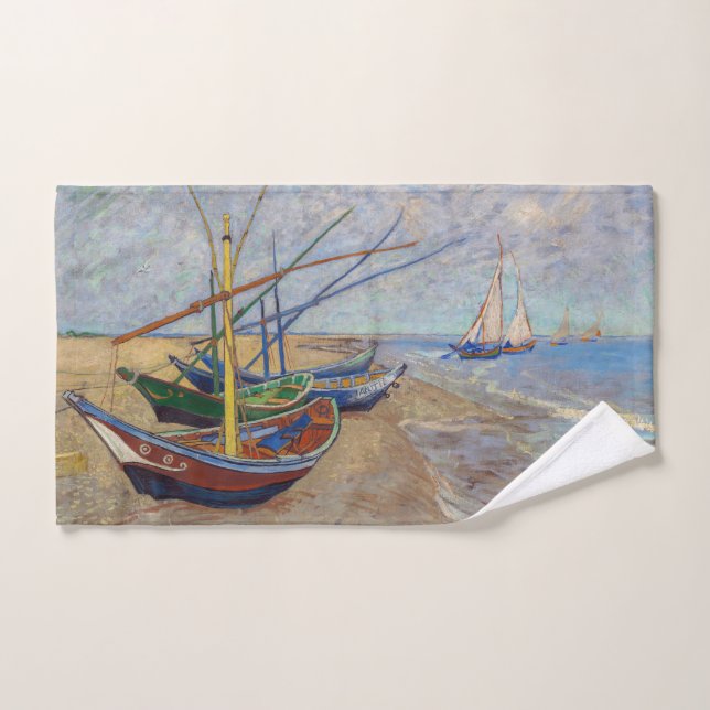 Vincent van Gogh - Fishing Boats on the Beach Bath Towel Set (Hand Towel)