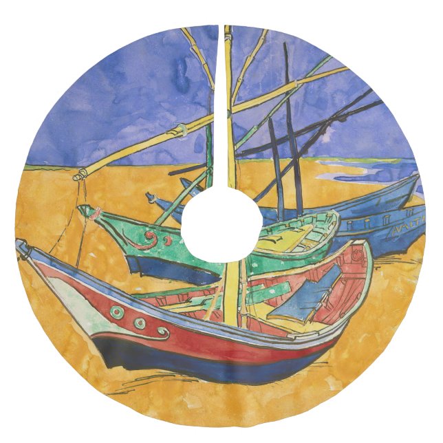Vincent van Gogh - Fishing Boats on the Beach Brushed Polyester Tree Skirt (Front)