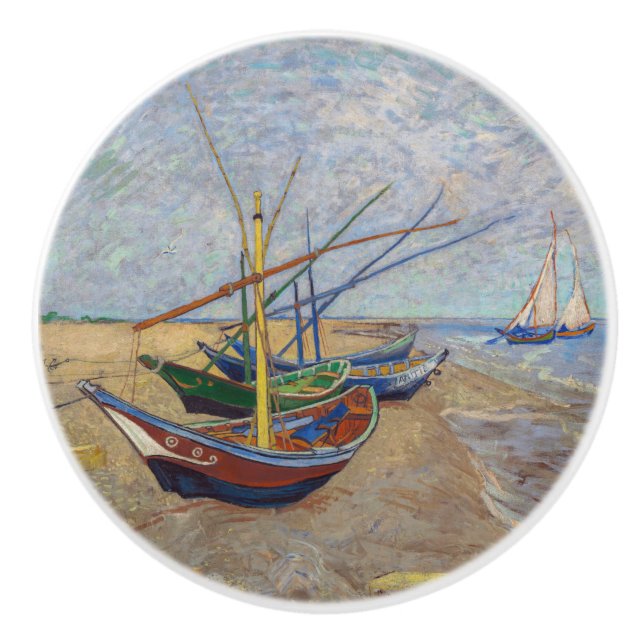 Vincent van Gogh - Fishing Boats on the Beach  Ceramic Knob (Front)