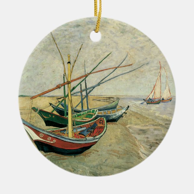 Vincent van Gogh - Fishing Boats on the Beach Ceramic Ornament (Front)