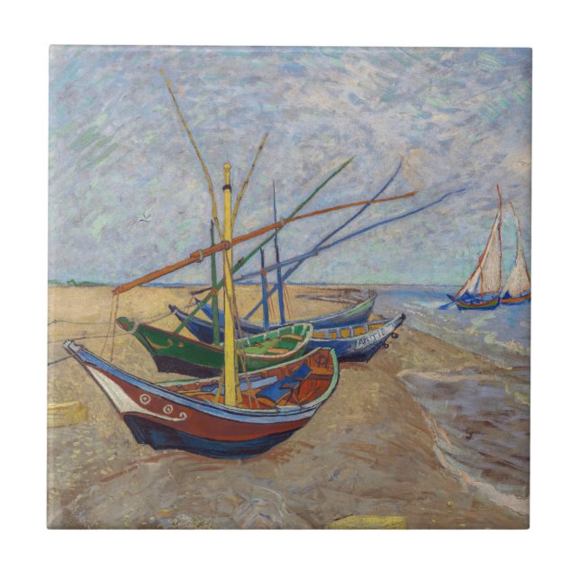 Vincent van Gogh - Fishing Boats on the Beach Ceramic Tile (Front)