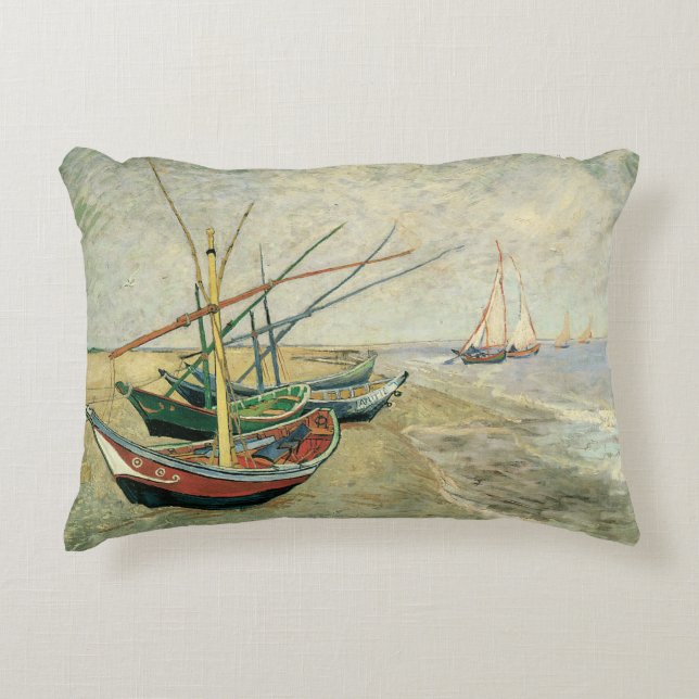 Vincent van Gogh - Fishing Boats on the Beach Decorative Cushion (Front)