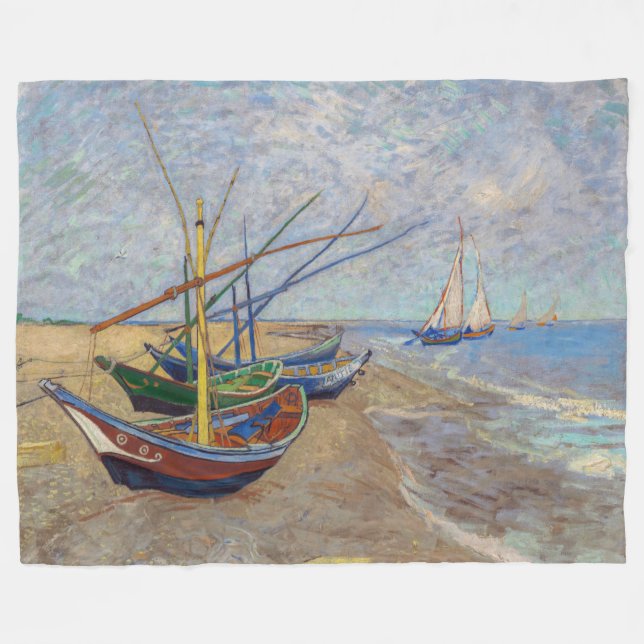 Vincent van Gogh - Fishing Boats on the Beach Fleece Blanket (Front (Horizontal))