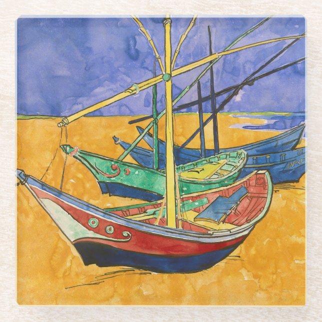 Vincent van Gogh - Fishing Boats on the Beach Glass Coaster (Front)