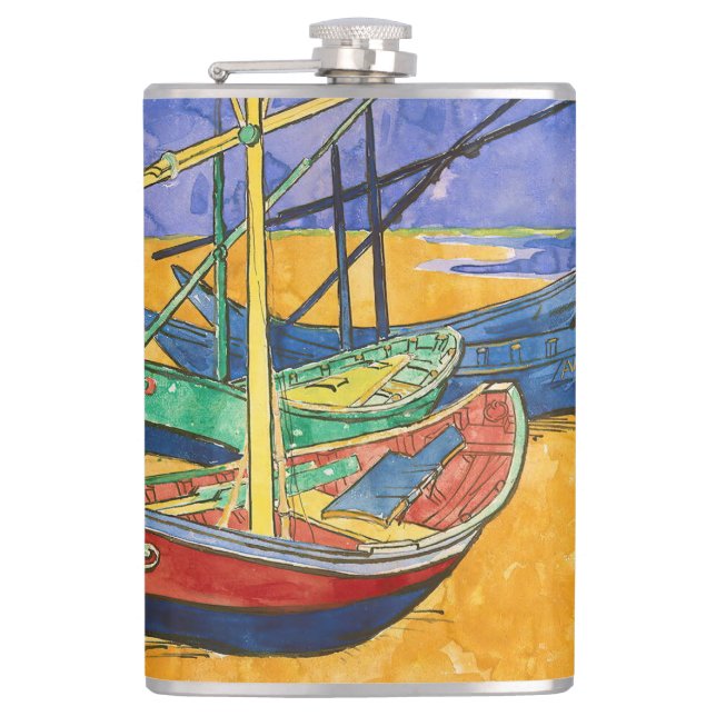 Vincent van Gogh - Fishing Boats on the Beach Hip Flask (Front)