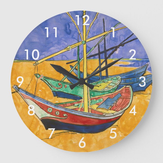 Vincent van Gogh - Fishing Boats on the Beach Large Clock (Front)