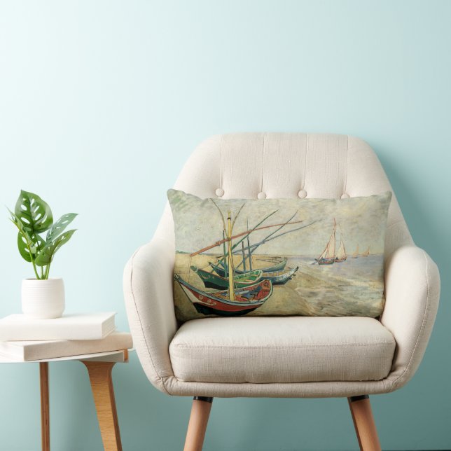 Vincent van Gogh - Fishing Boats on the Beach Lumbar Cushion (Chair)