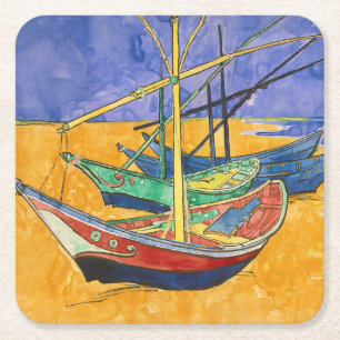 Vincent van Gogh - Fishing Boats on the Beach Square Paper Coaster