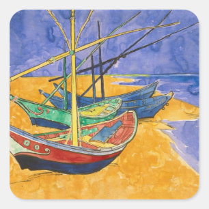 Vincent van Gogh   Fishing Boats on the Beach Square Sticker