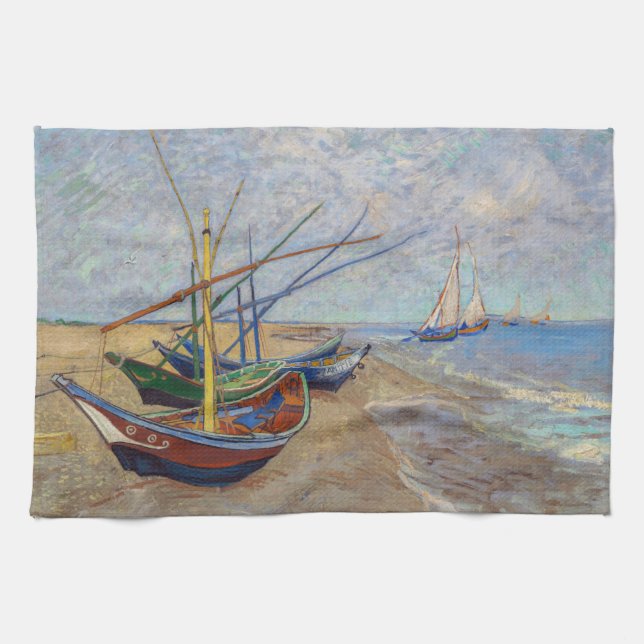 Vincent van Gogh - Fishing Boats on the Beach Tea Towel (Horizontal)