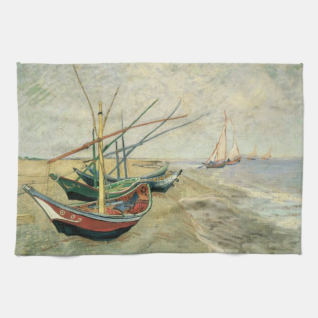 Vincent van Gogh - Fishing Boats on the Beach Tea Towel (Horizontal)