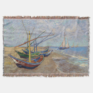 Vincent van Gogh - Fishing Boats on the Beach Throw Blanket