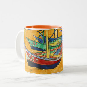Vincent van Gogh - Fishing Boats on the Beach Two-Tone Coffee Mug