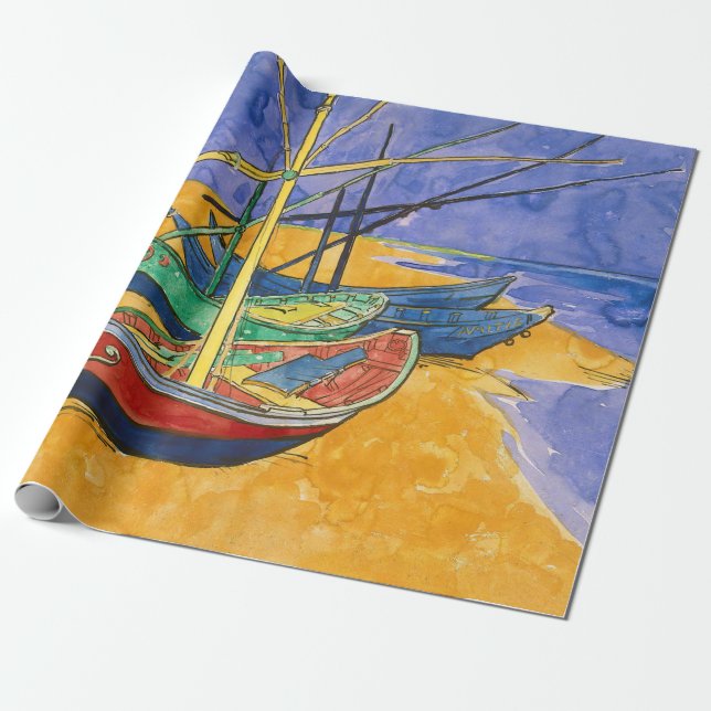 Vincent van Gogh - Fishing Boats on the Beach Wrapping Paper (Unrolled)