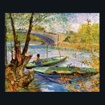 Vincent Van Gogh - Fishing In Spring Fine Art Poster<br><div class="desc">Oil on canvas from 1887 shows a fisherman in a boat with trees and a second empty boat in the foreground and a concrete bridge and shoreline in the background. The setting of this work is the Seine River at the Pont de Clichy, near Asnières, where Van Gogh and Paul...</div>