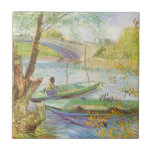 Vincent van Gogh Fishing in Spring, Pont de Clichy Ceramic Tile<br><div class="desc">Fishing in Spring, Pont de Clichy (1887) by Vincent van Gogh is a vintage Post Impressionism fine art daily life painting. A fisherman fishing in a small boat on the Seine river in Paris, France. About the artist: Vincent Willem van Gogh was a Post-Impressionist painter whose work was most noteable...</div>