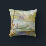 Vincent van Gogh Fishing in Spring, Pont de Clichy Cushion<br><div class="desc">Fishing in Spring, Pont de Clichy (1887) by Vincent van Gogh is a vintage Post Impressionism fine art daily life painting. A fisherman fishing in a small boat on the Seine river in Paris, France. About the artist: Vincent Willem van Gogh was a Post-Impressionist painter whose work was most noteable...</div>