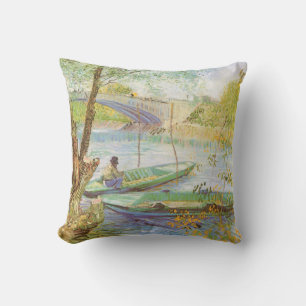 Vincent van Gogh Fishing in Spring, Pont de Clichy Cushion