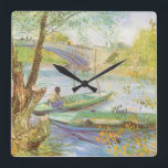Vincent van Gogh Fishing in Spring, Pont de Clichy Square Wall Clock<br><div class="desc">Fishing in Spring, Pont de Clichy (1887) by Vincent van Gogh is a vintage Post Impressionism fine art daily life painting. A fisherman fishing in a small boat on the Seine river in Paris, France. About the artist: Vincent Willem van Gogh was a Post-Impressionist painter whose work was most noteable...</div>