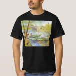 Vincent van Gogh Fishing in Spring, Pont de Clichy T-Shirt<br><div class="desc">Fishing in Spring, Pont de Clichy (1887) by Vincent van Gogh is a vintage Post Impressionism fine art daily life painting. A fisherman fishing in a small boat on the Seine river in Paris, France. About the artist: Vincent Willem van Gogh was a Post-Impressionist painter whose work was most noteable...</div>
