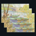 Vincent van Gogh Fishing in Spring, Pont de Clichy Wrapping Paper Sheet<br><div class="desc">Fishing in Spring, Pont de Clichy (1887) by Vincent van Gogh is a vintage Post Impressionism fine art daily life painting. A fisherman fishing in a small boat on the Seine river in Paris, France. About the artist: Vincent Willem van Gogh was a Post-Impressionist painter whose work was most noteable...</div>