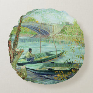 Vincent van Gogh   Fishing in the Spring Round Cushion