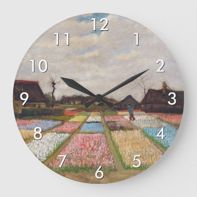 Vincent van Gogh - Flower Beds in Holland Large Clock (Front)