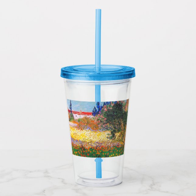Vincent Van Gogh Flowering Garden Acrylic Tumbler (Front)