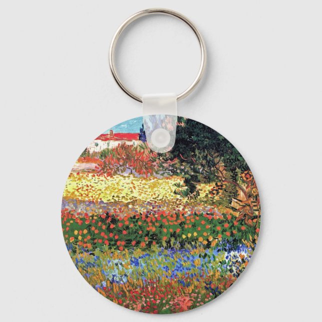 Vincent Van Gogh - Flowering Garden Fine Art Key Ring (Front)