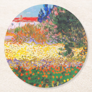 Vincent Van Gogh Flowering Garden Round Paper Coaster