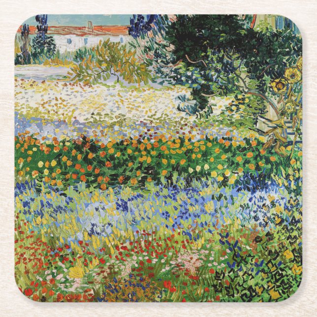 Vincent van Gogh - Flowering Garden Square Paper Coaster (Front)