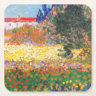 Vincent Van Gogh Flowering Garden Square Paper Coaster