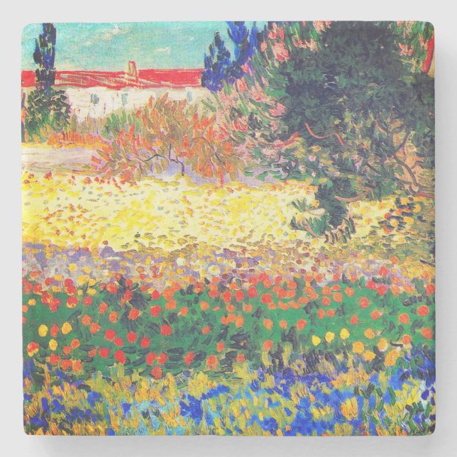 Vincent Van Gogh Flowering Garden Stone Coaster (Front)
