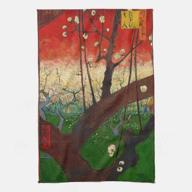 Vincent van Gogh - Flowering Plum Tree Tea Towel (Vertical)