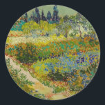 Vincent Van Gogh Garden at Arles Classic Round Sticker<br><div class="desc">Stickers featuring Vincent van Gogh’s oil painting Garden at Arles (1888). A beatifically coloured garden of rich blues,  greens,  and reds is depicted in Arles,  France. The perfect gift for lovers of Post-Impressionism and Dutch art collectors!</div>
