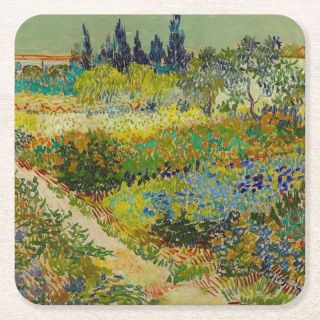 Vincent Van Gogh Garden at Arles Square Paper Coaster (Front)