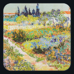Vincent van Gogh - Garden at Arles Square Sticker<br><div class="desc">Garden at Arles / Flowering Garden with Path / Jardin a Arles - Vincent van Gogh,  1888</div>